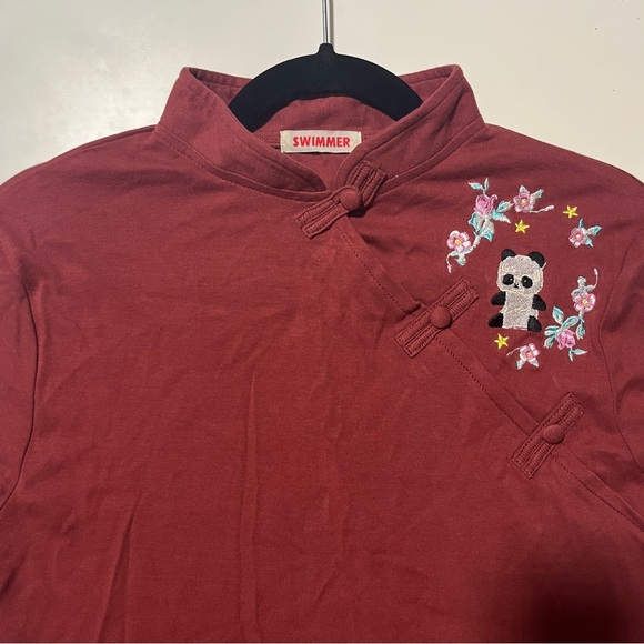 Cute Burgundy Embroidered Panda Qipao Dress - Picture 4 of 5